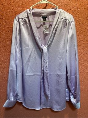 Lavender Satin Tie-Neck Blouse
